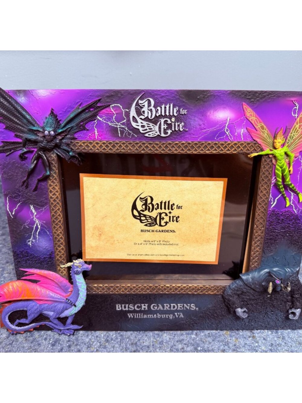 Busch Gardens Battle for Eire Blue Collectible Photo Frame Fairies Dragon NEW